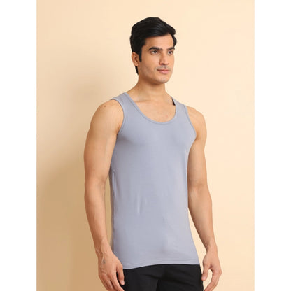 Generic Men's Casual Cotton Solid Round Neck Sleeveless Vest (Teegrey)