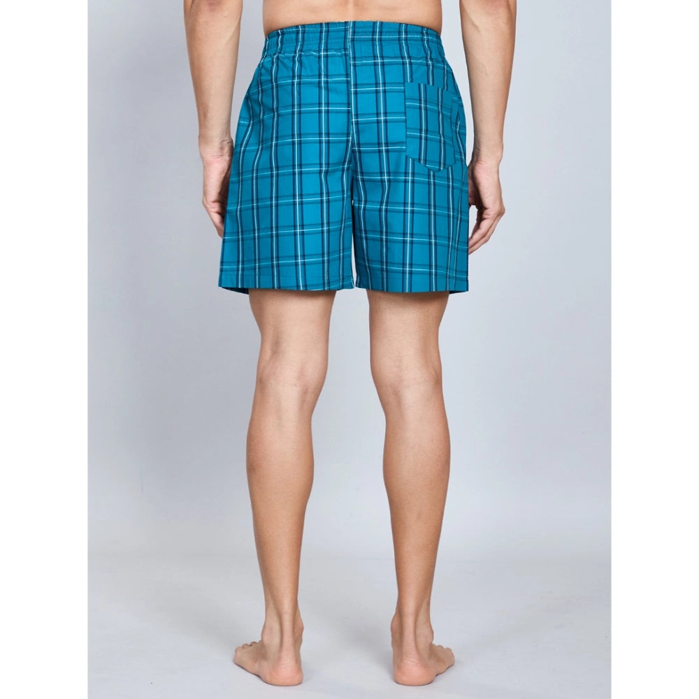 Generic Men's Casual Cotton Checkred Above Knee Boxer Shorts (Green)