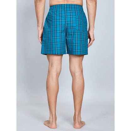 Generic Men's Casual Cotton Checkred Above Knee Boxer Shorts (Green)