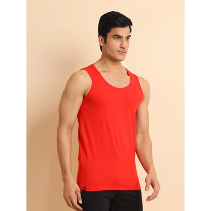 Generic Men's Casual Cotton Solid Round Neck Sleeveless Vest (Red)
