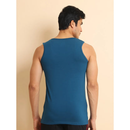 Generic Men's Casual Cotton Solid Round Neck Sleeveless Vest (Blue)