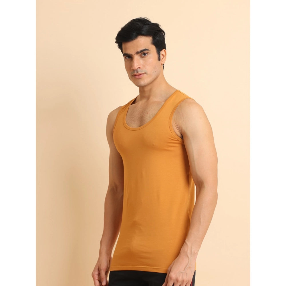 Generic Men's Casual Cotton Solid Round Neck Sleeveless Vest (Brown)