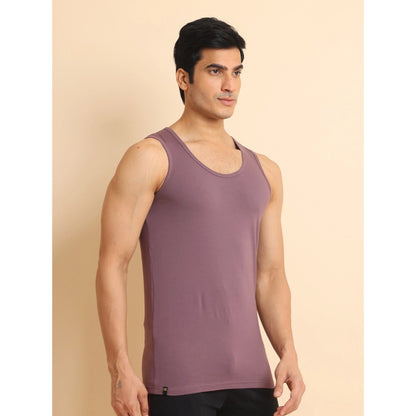 Generic Men's Casual Cotton Solid Round Neck Sleeveless Vest (Berry)