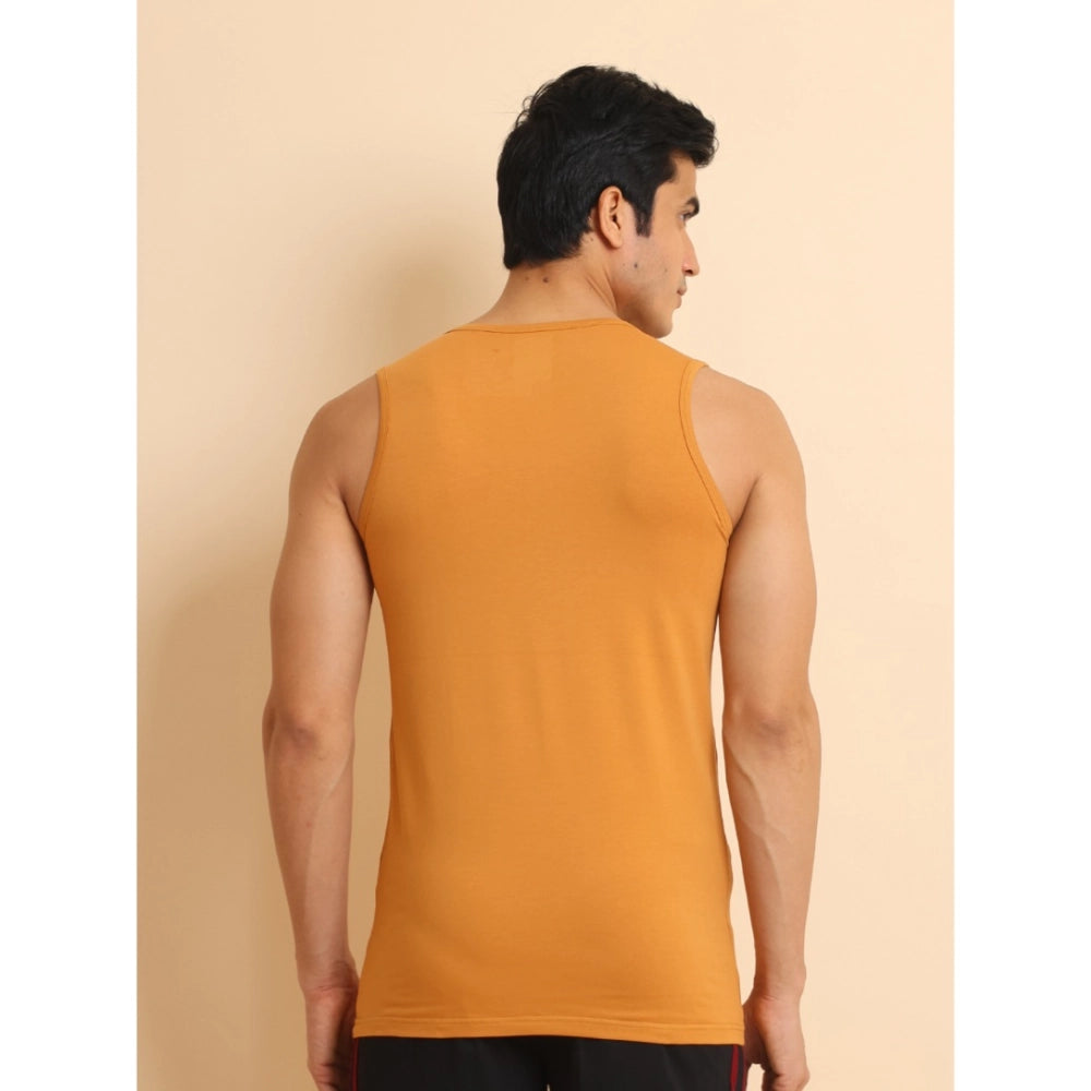 Generic Men's Casual Cotton Solid Round Neck Sleeveless Vest (Brown)