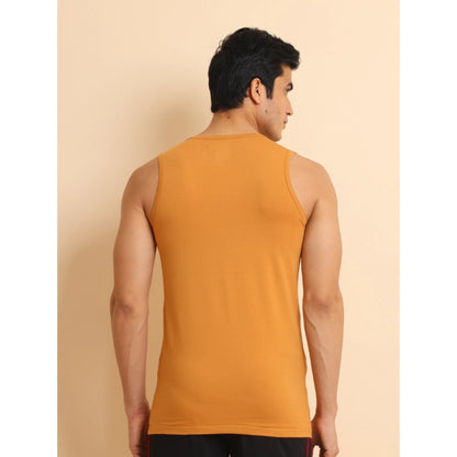 Generic Men's Casual Cotton Solid Round Neck Sleeveless Vest (Brown)