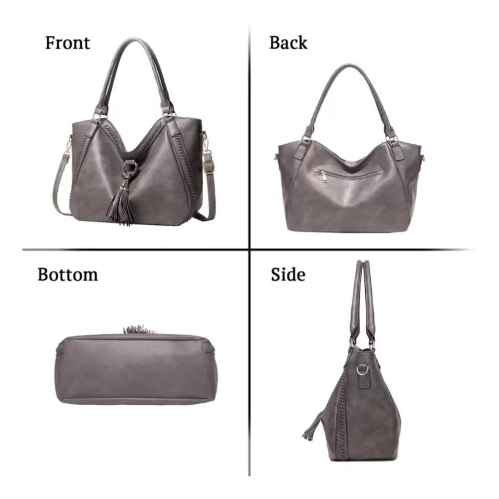 Generic Women's PU Leather Large Shoulder Zipper Handbag (Grey)