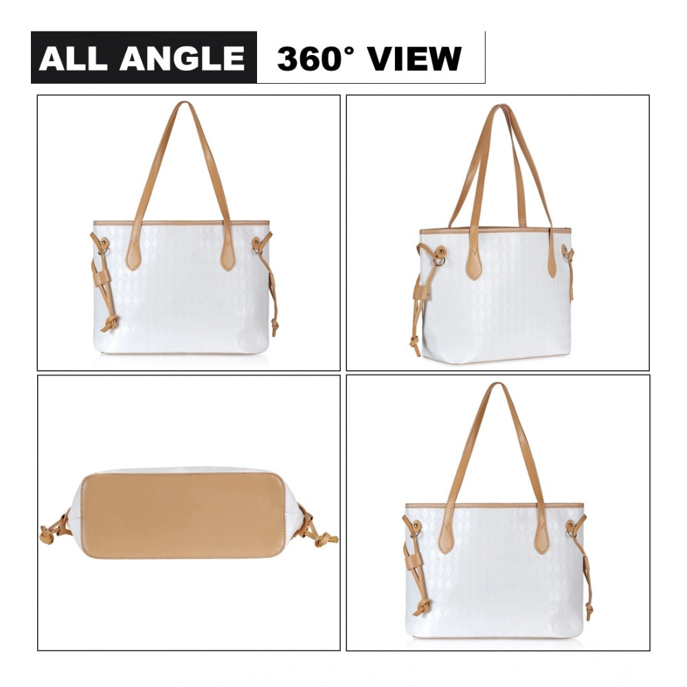 Generic Women's Canvas Medium Shoulder Zipper Handbag (White)