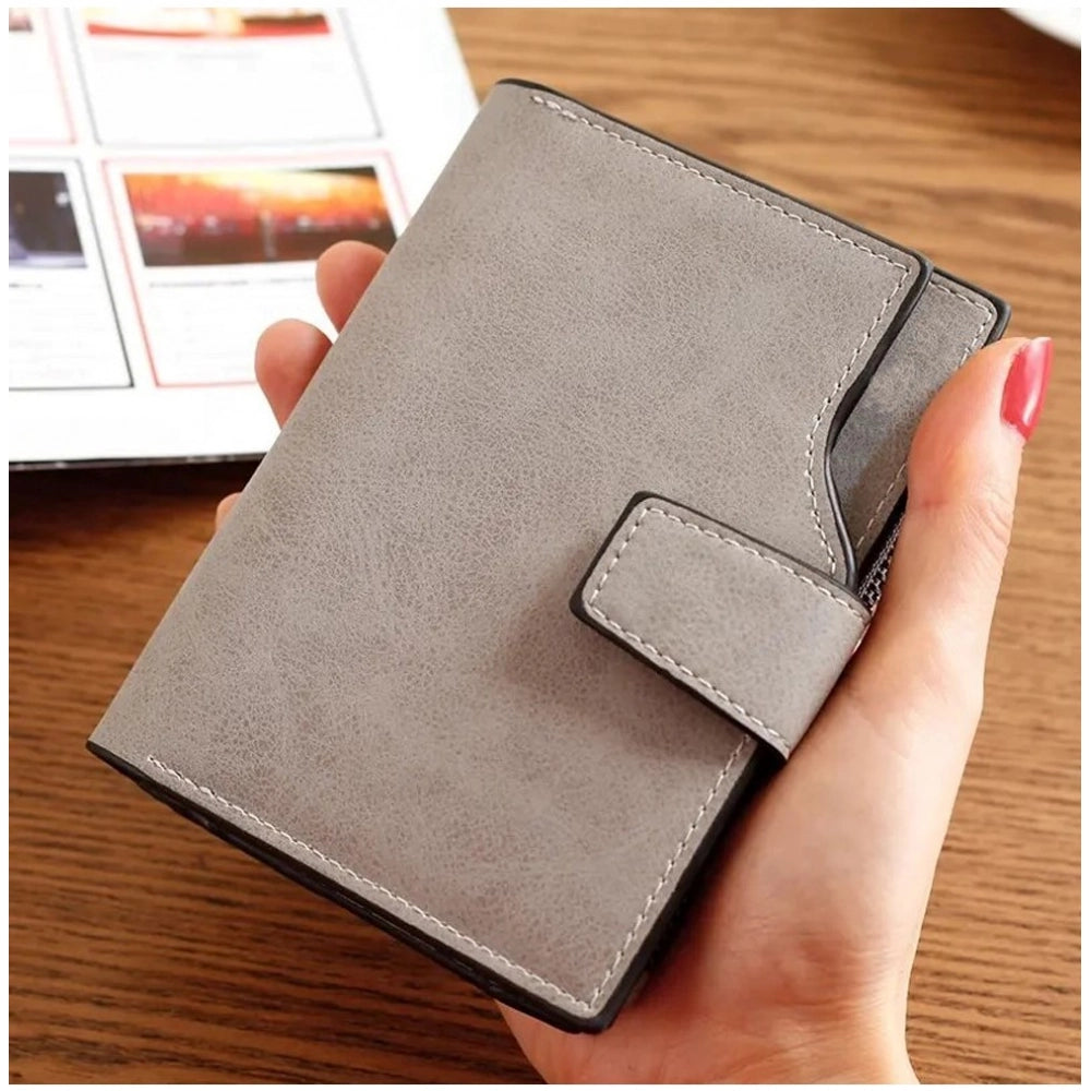 Generic Women's Vegan Leather Small Zipper Wallet (Grey)