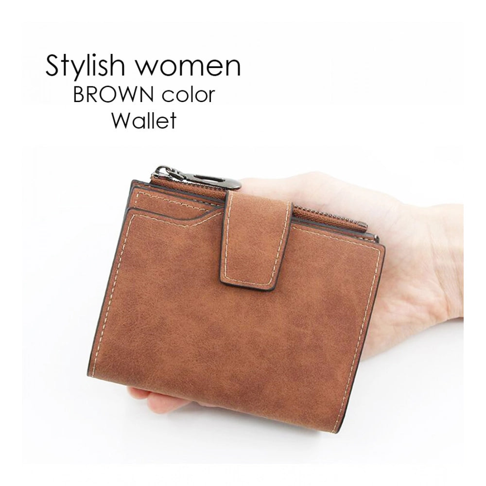Generic Women's Vegan Leather Small Zipper Wallet (Brown )