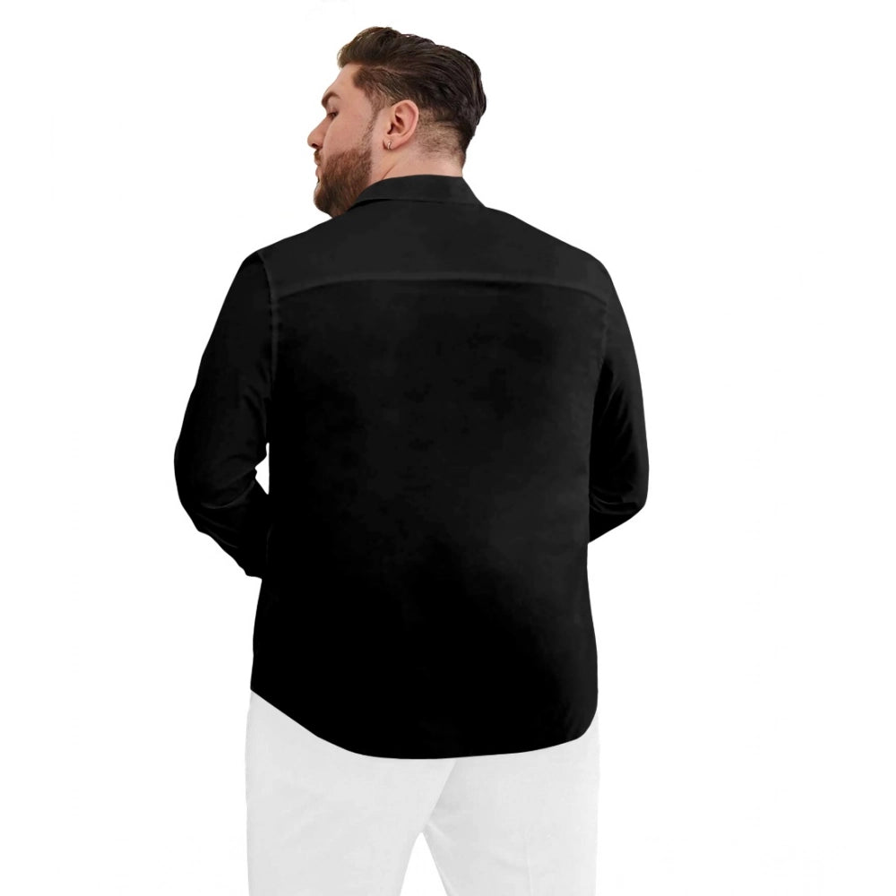 Generic Mens Casual Cotton Solid Full Sleeve Shirt (Black)