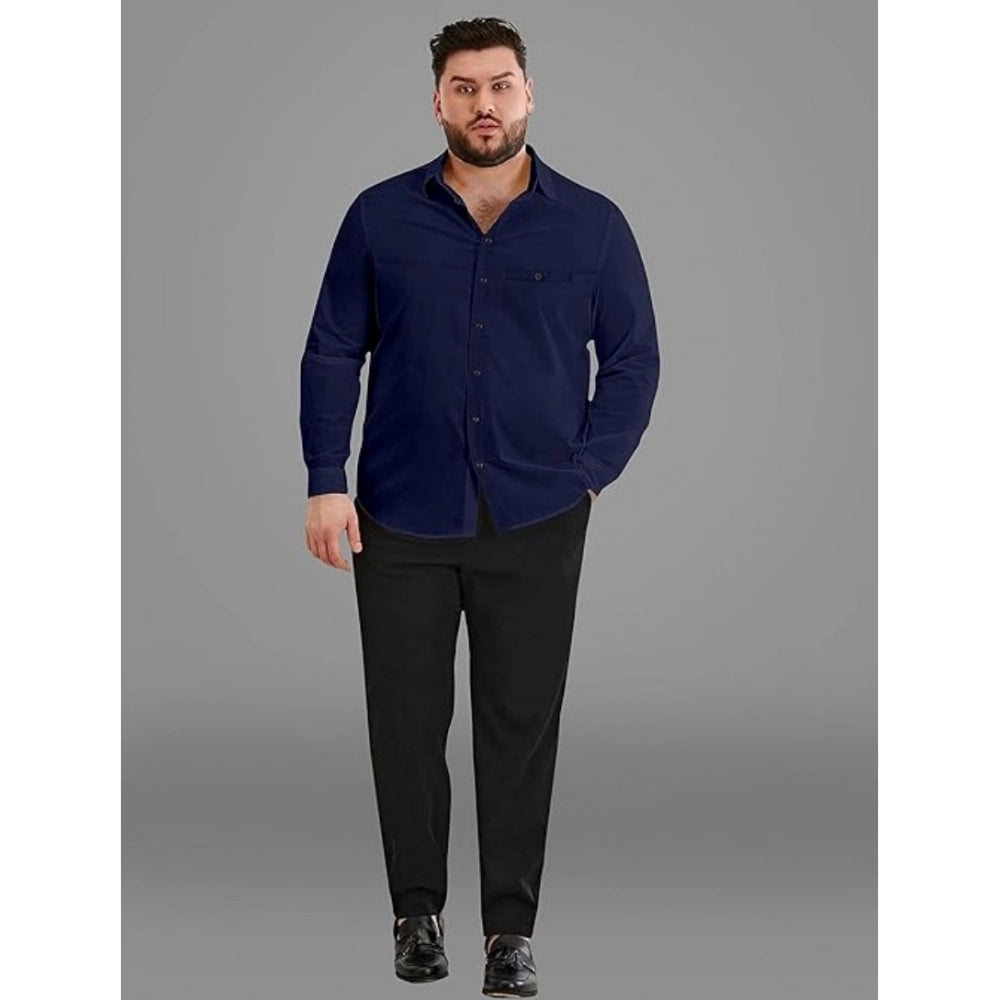 Generic Mens Casual Cotton Solid Full Sleeve Shirt (Navy Blue)