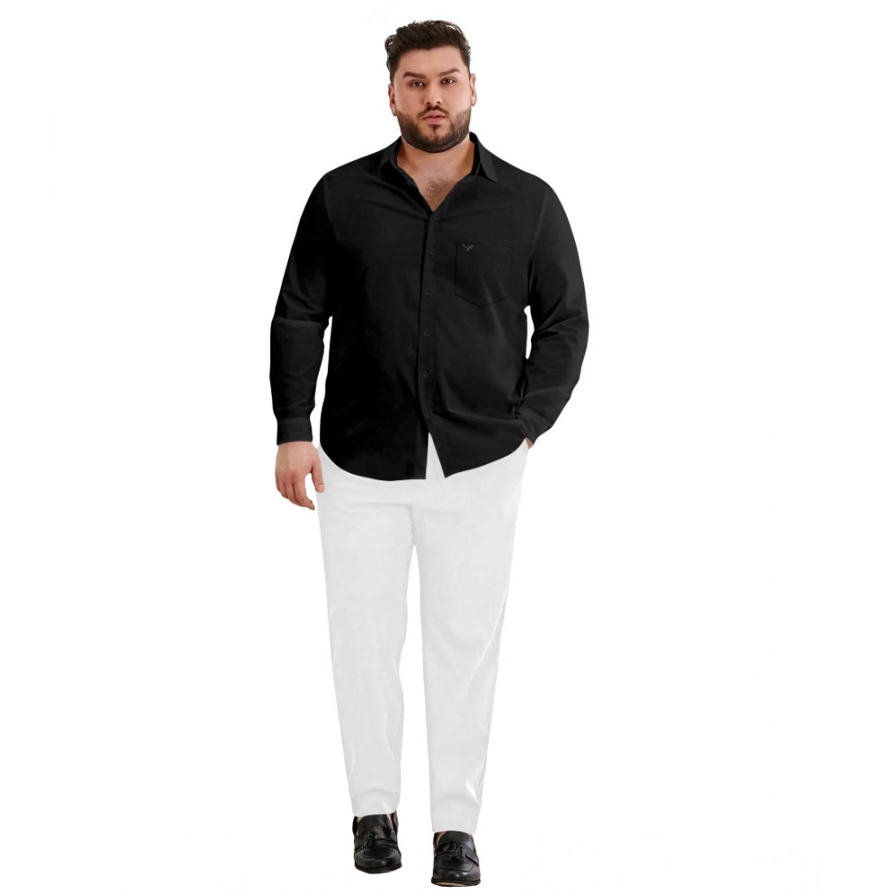 Generic Mens Casual Cotton Solid Full Sleeve Shirt (Black)