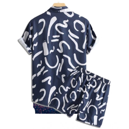 Generic Men's Lycra Printed Half Sleeve Shirt and Shorts Set (Blue)