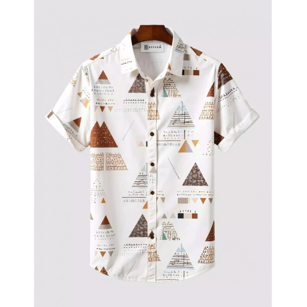 Generic Men's Lycra Printed Half Sleeve Shirt and Shorts Set (White)
