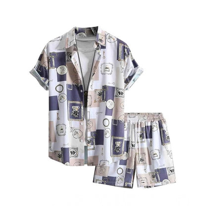Generic Men's Lycra Printed Half Sleeve Shirt and Shorts Set (Purple)