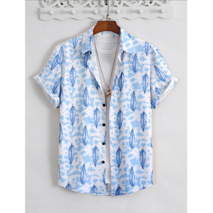 Generic Men's Popcon Lycra Printed Half Sleeve Shirt (Blue)