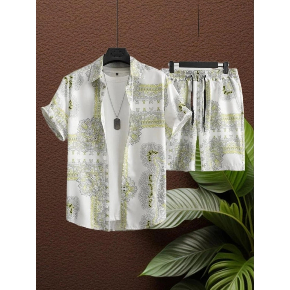 Generic Men's Lycra Printed Half Sleeve Shirt and Shorts Set (Green)