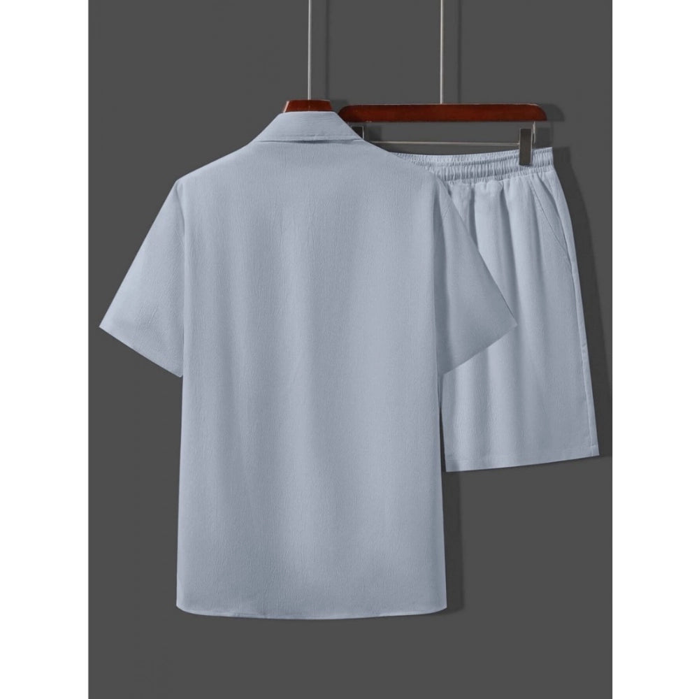 Generic Men's Popcon Solid Half Sleeve Shirt and Shorts Set (Light Blue)