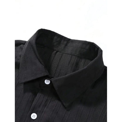 Generic Men's Popcon Striped Half Sleeve Shirt and Shorts Set (Black)
