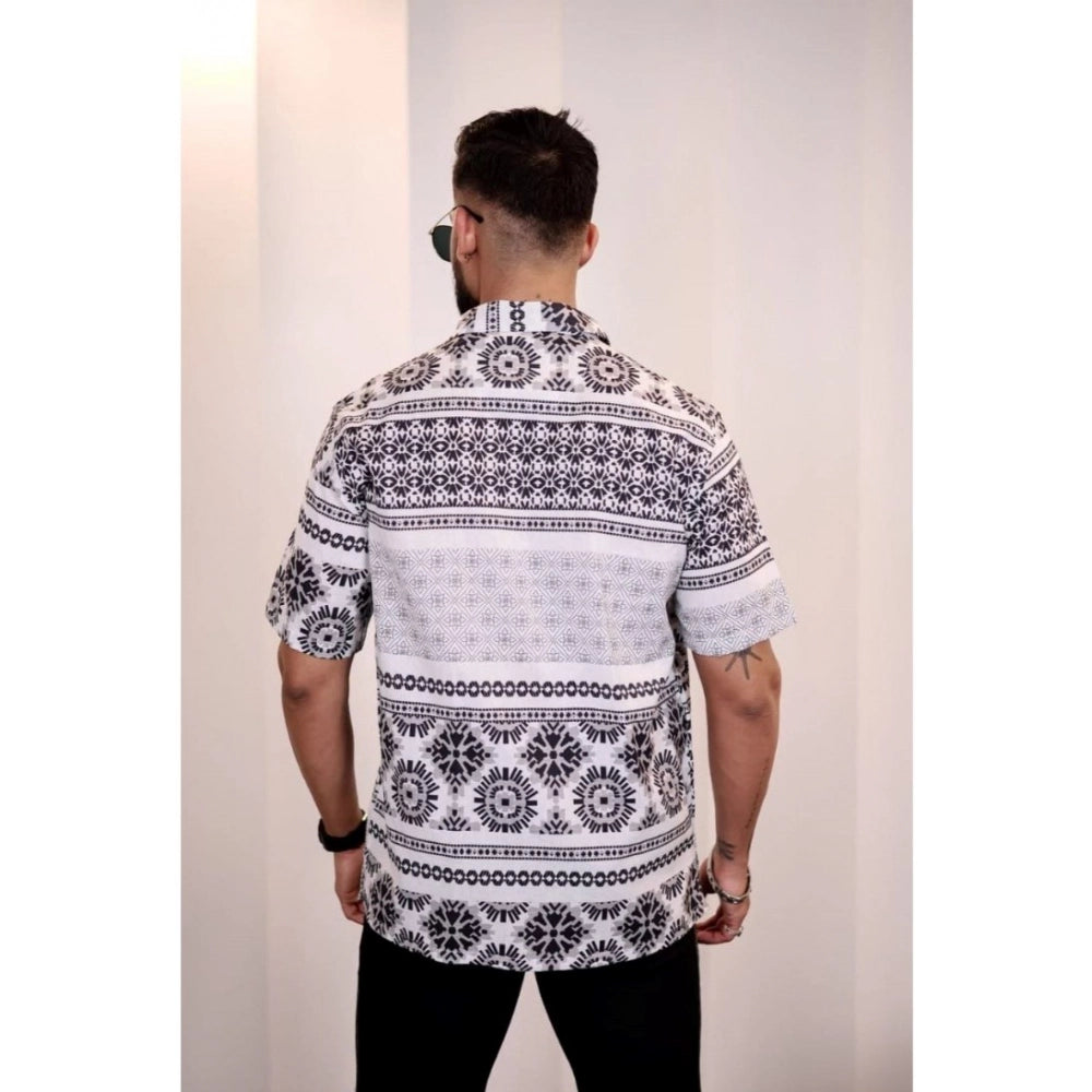 Generic Men's Linen Printed Half Sleeve Shirt (Black White)