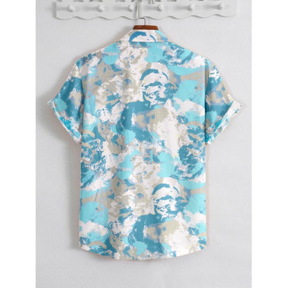 Generic Men's Popcon Lycra Printed Half Sleeve Shirt (Aqua Blue)