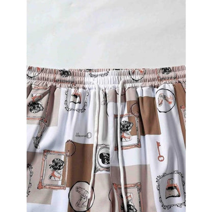 Generic Men's Lycra Printed Half Sleeve Shirt and Shorts Set (Cream)