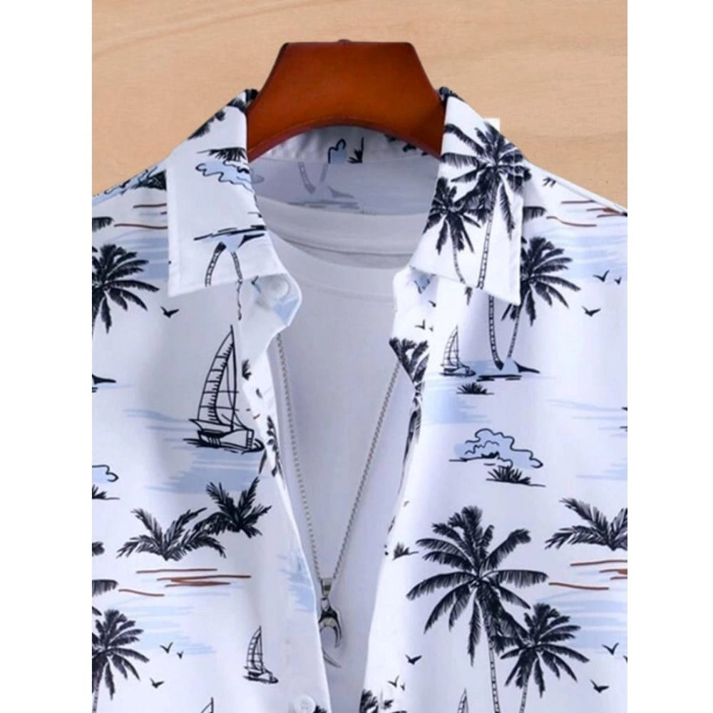 Generic Men's Lycra Printed Half Sleeve Shirt and Shorts Set (White)