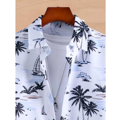 Generic Men's Lycra Printed Half Sleeve Shirt and Shorts Set (White)