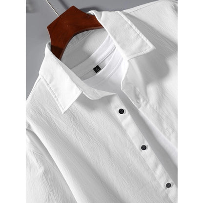 Generic Men's Popcon Solid Half Sleeve Shirt and Shorts Set (White)