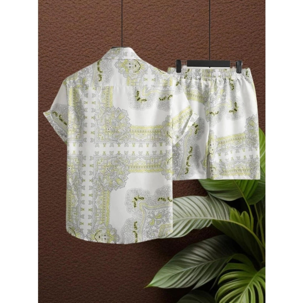 Generic Men's Lycra Printed Half Sleeve Shirt and Shorts Set (Green)