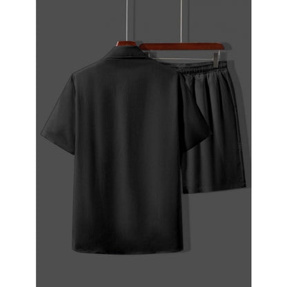 Generic Men's Popcon Solid Half Sleeve Shirt and Shorts Set (Black)