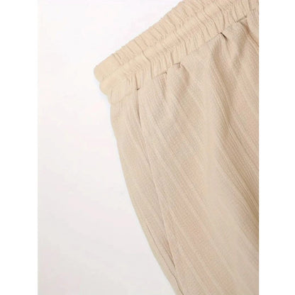Generic Men's Popcon Striped Half Sleeve Shirt and Shorts Set (Cream)