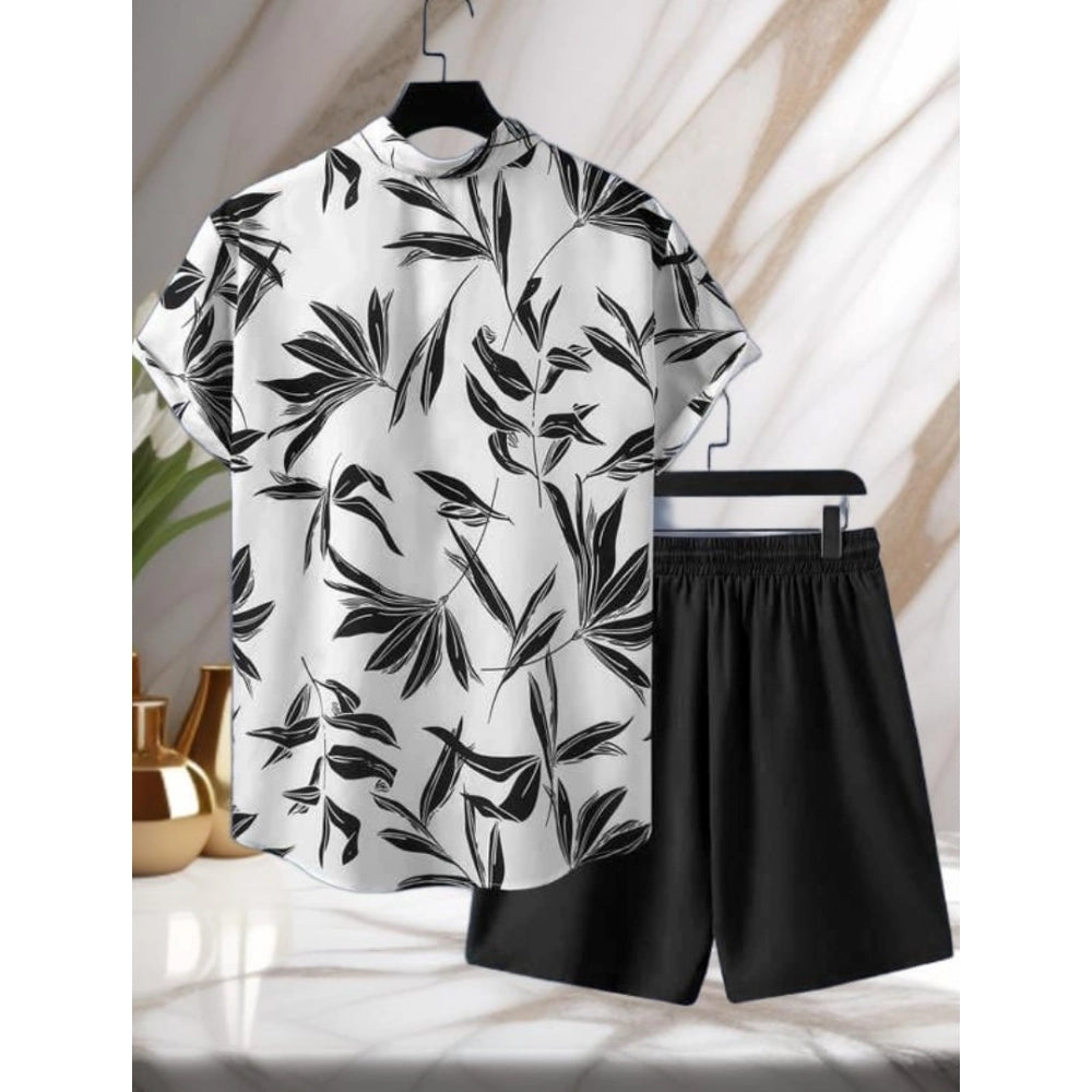Generic Men's Lycra Printed Half Sleeve Shirt and Shorts Set (White Black)