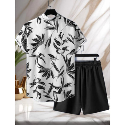 Generic Men's Lycra Printed Half Sleeve Shirt and Shorts Set (White Black)