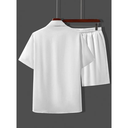 Generic Men's Popcon Solid Half Sleeve Shirt and Shorts Set (White)