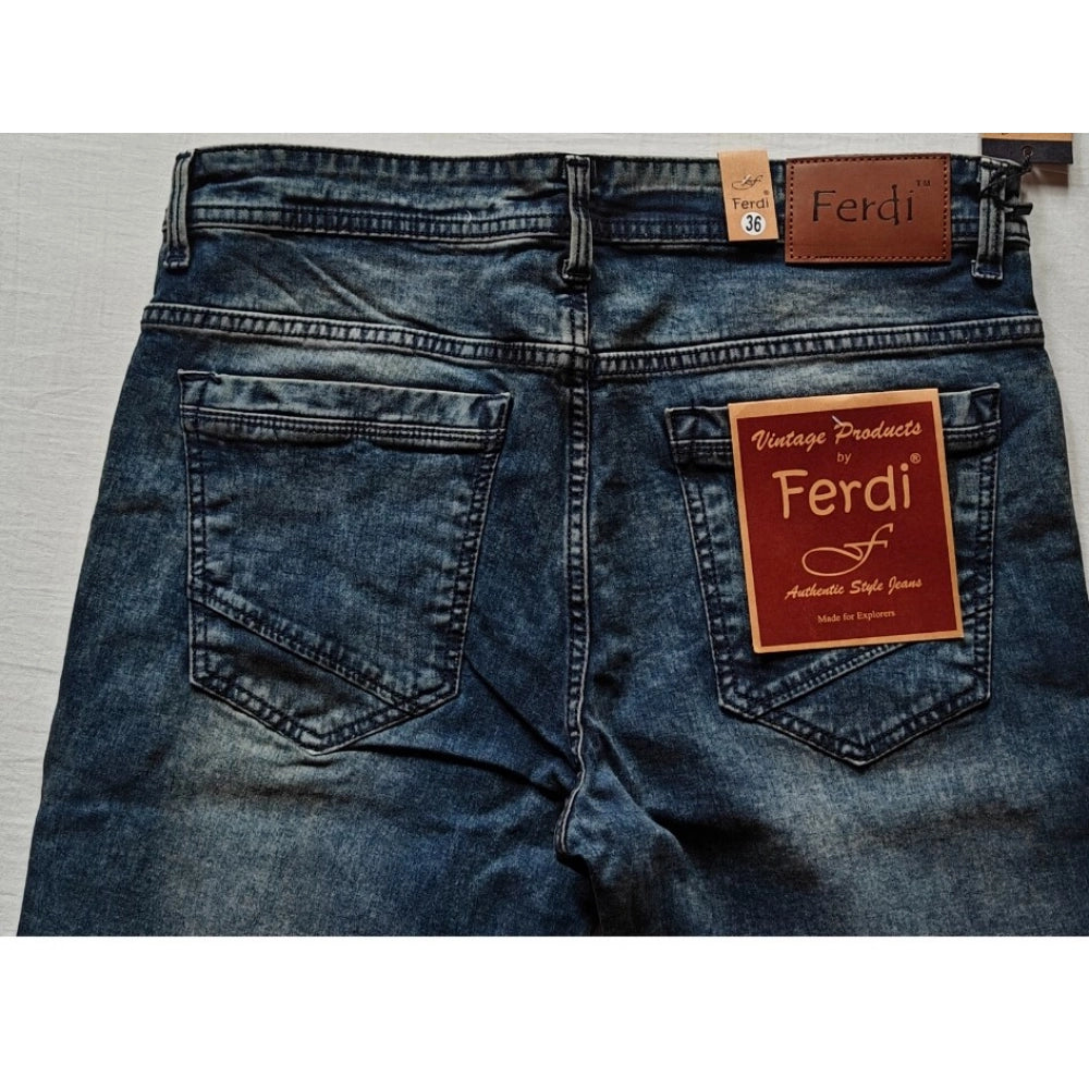 Generic Men's Cotton Blended Solid Tapered Jeans (Blue)