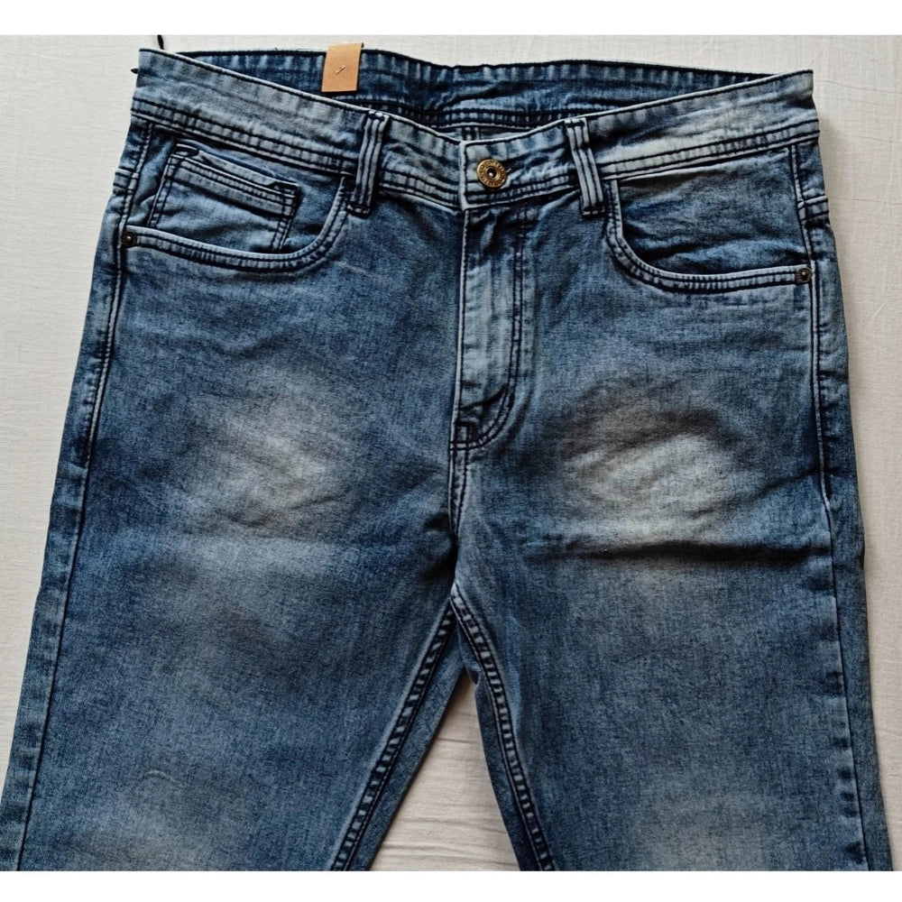 Generic Men's Cotton Blended Solid Tapered Jeans (Blue)