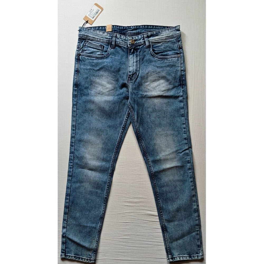 Generic Men's Cotton Blended Solid Tapered Jeans (Blue)