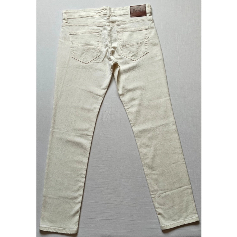 Generic Men's Cotton Blended Solid Classic Fit Jeans (Beige)