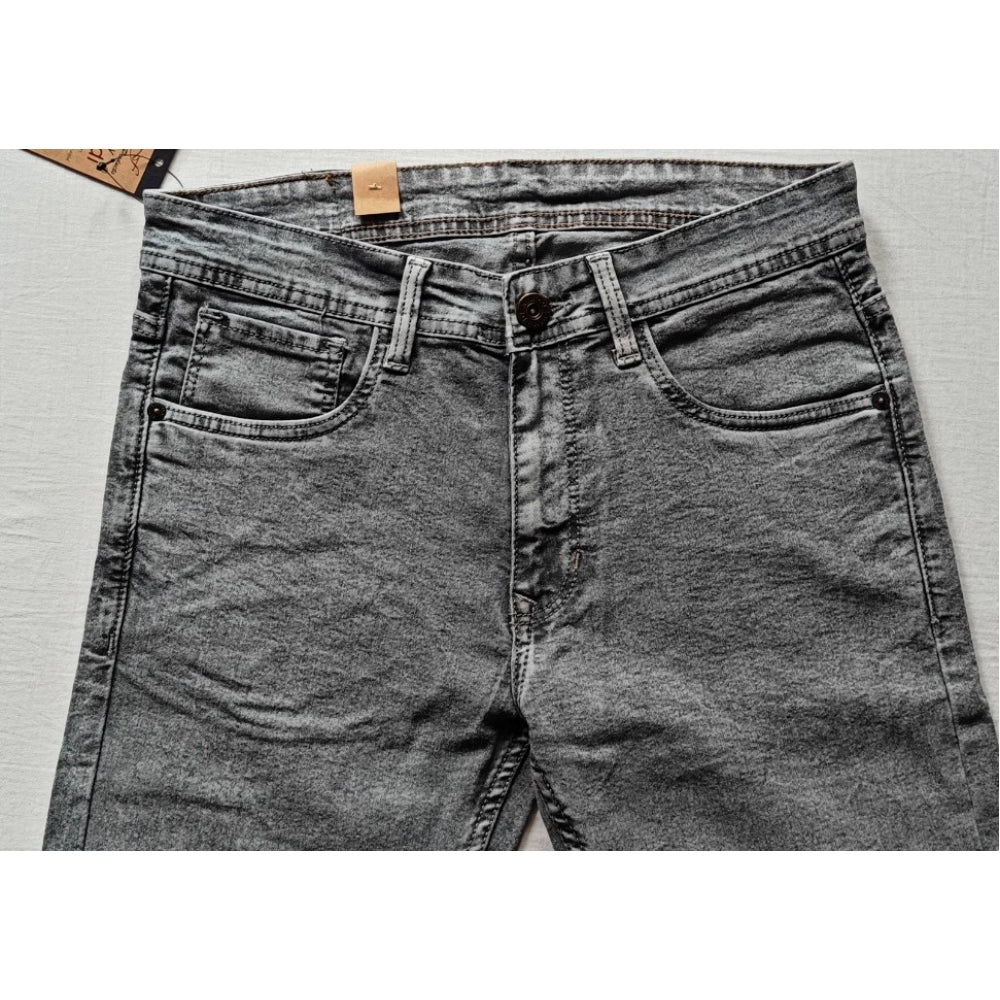 Generic Men's Cotton Blended Solid Tapered Jeans (Grey)
