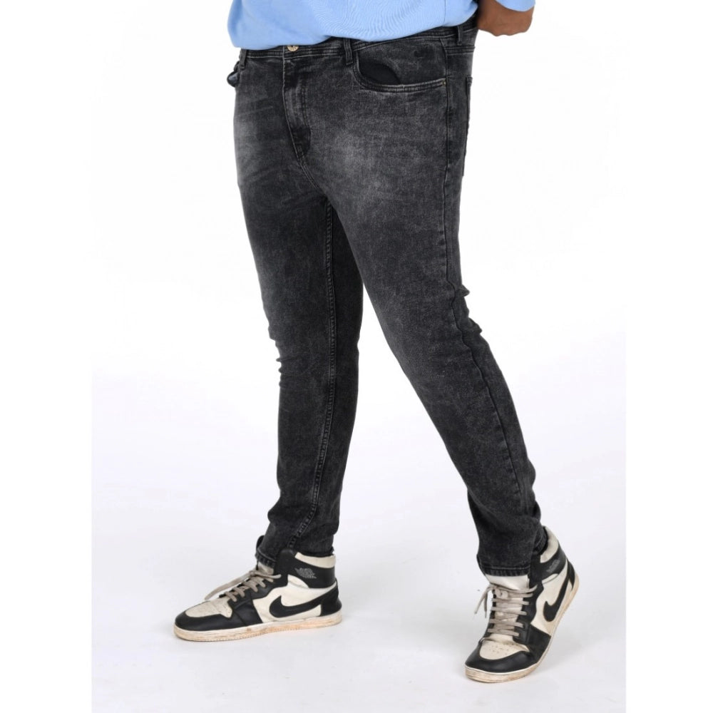 Generic Men's Cotton Blended Solid Plus Size Jeans (Grey)