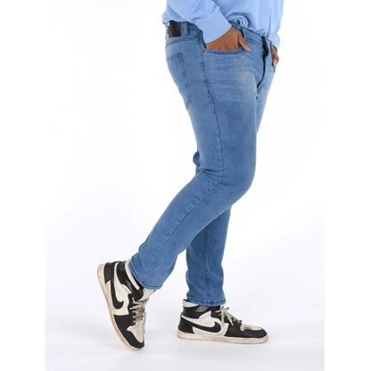 Generic Men's Cotton Blended Solid Plus Size Jeans (Blue)