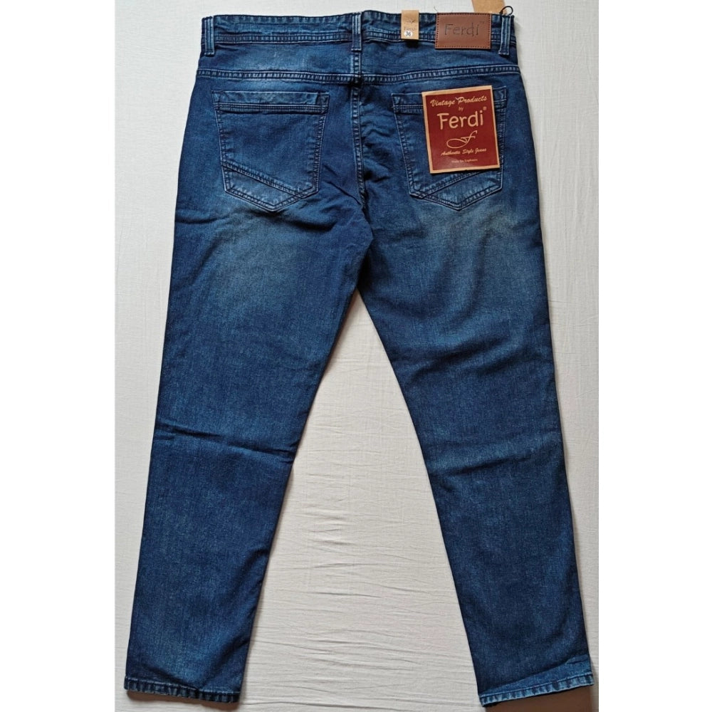 Generic Men's Cotton Blended Solid Tapered Jeans (Blue)