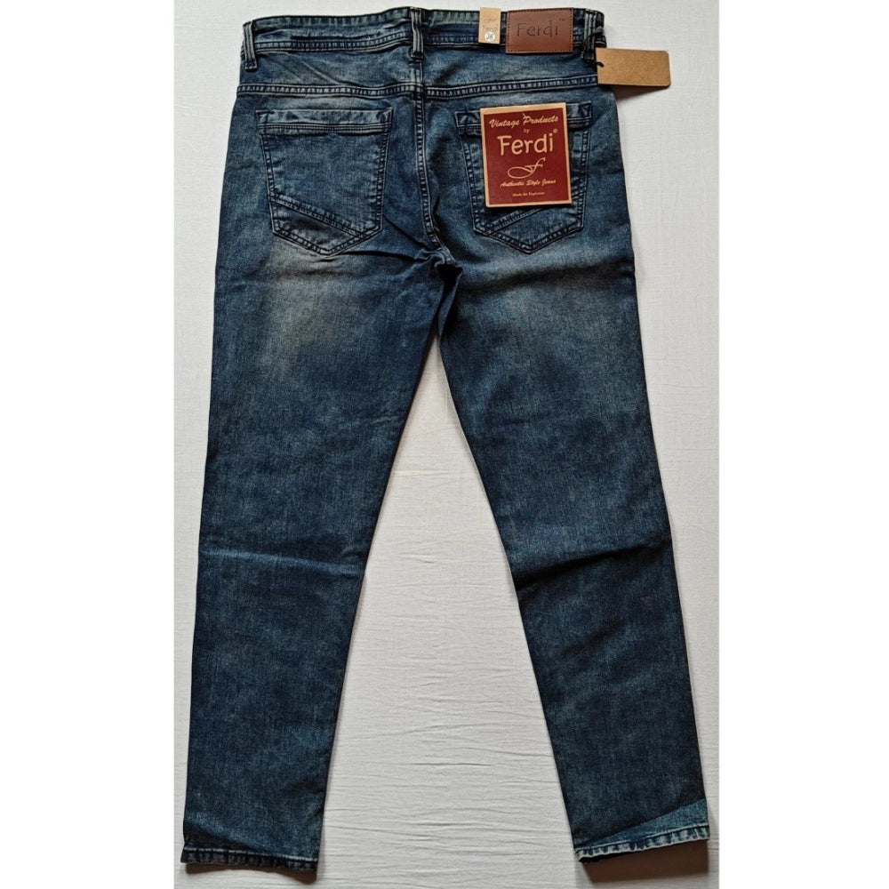 Generic Men's Cotton Blended Solid Tapered Jeans (Blue)