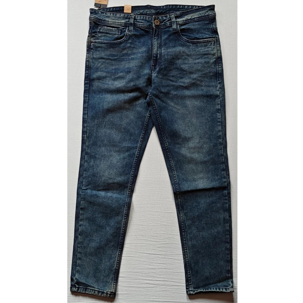 Generic Men's Cotton Blended Solid Tapered Jeans (Blue)