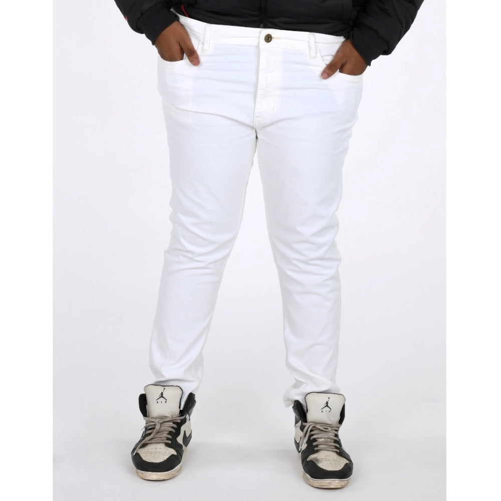Generic Men's Cotton Blended Solid Plus Size Jeans (White)