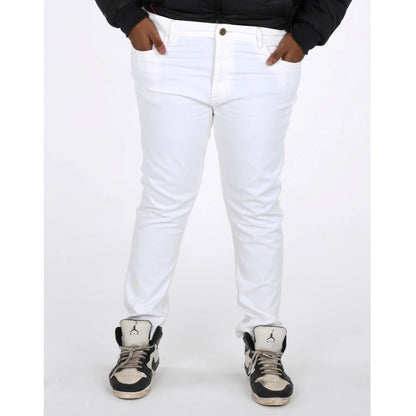 Generic Men's Cotton Blended Solid Plus Size Jeans (White)