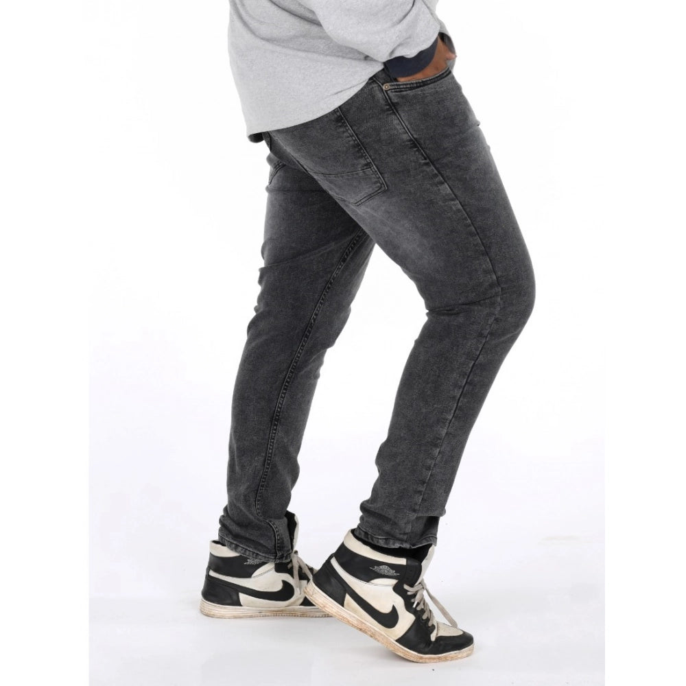 Generic Men's Cotton Blended Solid Plus Size Jeans (Grey)
