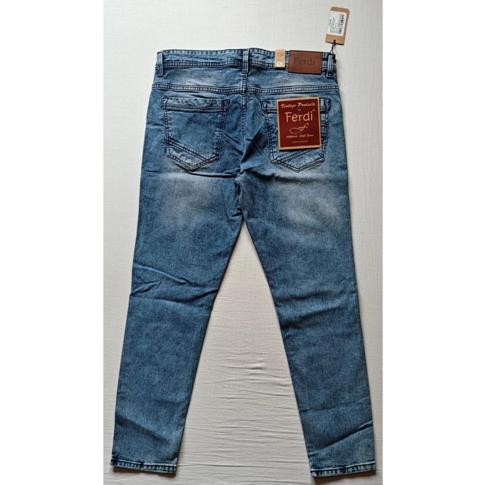 Generic Men's Cotton Blended Solid Tapered Jeans (Blue)