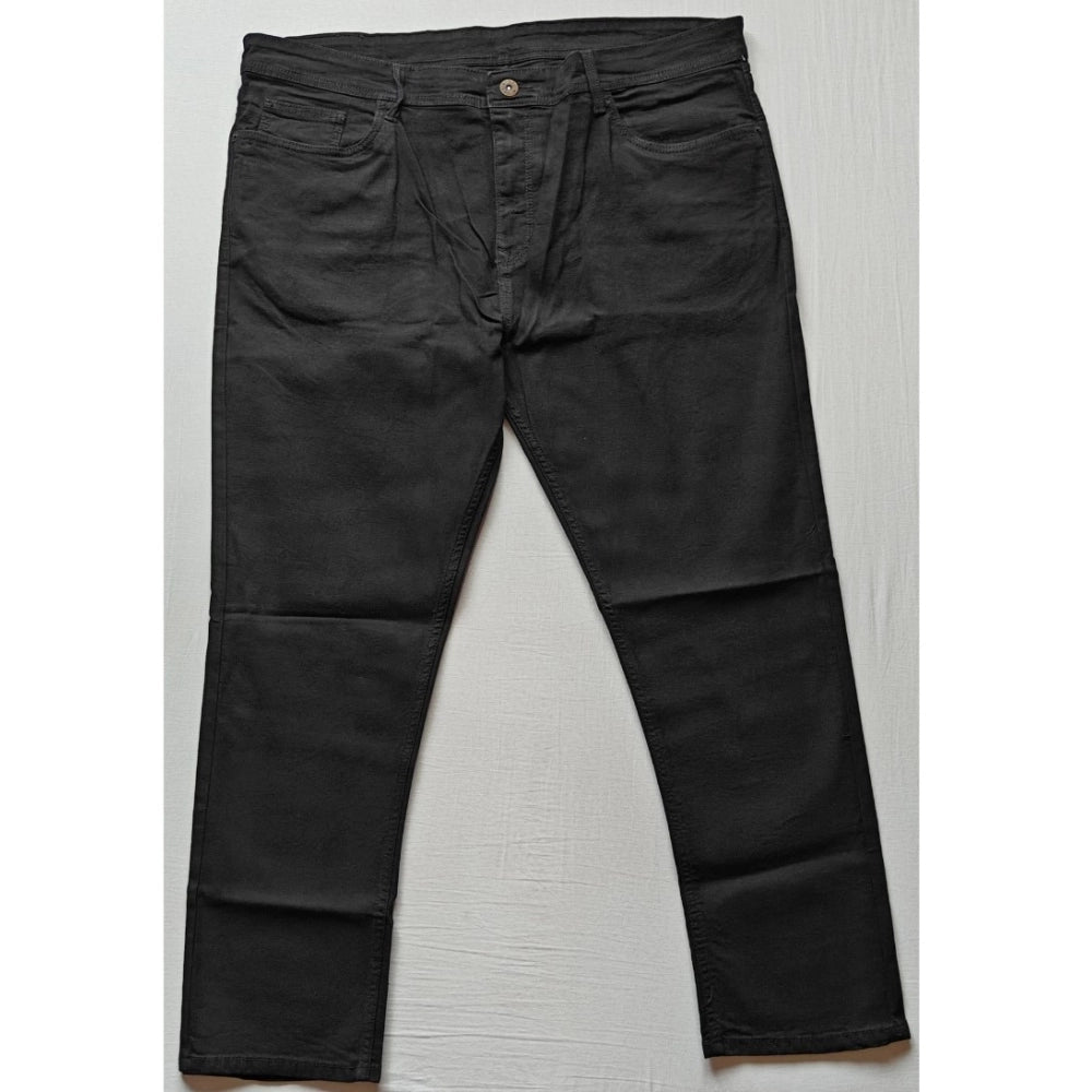 Generic Men's Cotton Blended Solid Plus Size Jeans (Black)